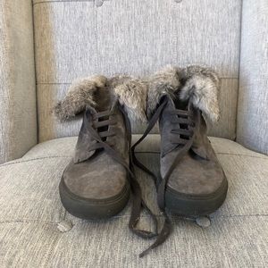 Vince high top suede lace up sneaker w rabbit fur